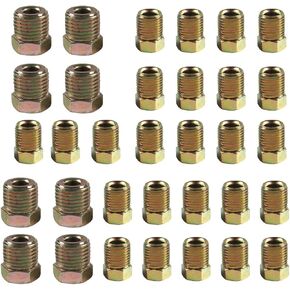 35PCS Threads Brake Line Fittings Assortment Kits, Carbon Steel Brake Line Pressure Fittings for 3/16" (19 Fittings) and 1/4" (16 Fittings) Inverted Flares Brake Line Tube