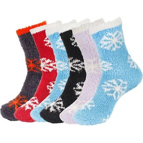 BambooMN Brand - Extra Large Super Soft Warm Cozy Fuzzy Snowflake Socks