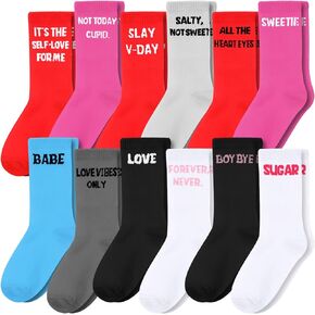 12 Pairs of Nickname Valentine's Day Couple Socks Bulk Valentine's Day Threaded Sports Mid-Tube Socks Conversation Slipper Socks Printed with Sweet Love Messages Suitable for Men Women Gifts