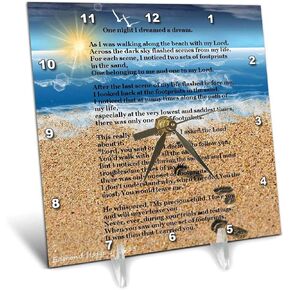3dRose dc_204469_1 Footprints in The Sand on Beach with Poem Desk Clock, 6 x 6