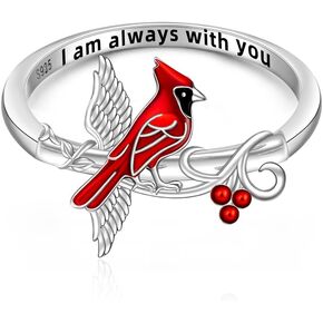 Fenthring Sterling Silver Cardinal Ring Red Bird Cardinal Appear When Angels Are Near Jewelry Bands Spiritual Memorial Sympathy Gifts for Loss of Loved