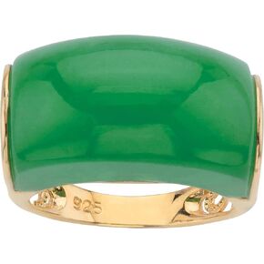 PalmBeach Yellow Gold-plated Sterling Silver Genuine Green Jade Lucky Symbol Band Ring Sizes 6-10