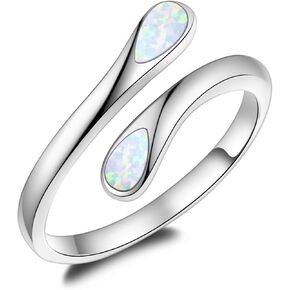 Sterling Silver Opal Ring for Women Adjustable Thumb White Fire Opal Birthstone Jewelry Gift Dainty Band Minimalist Promise Rings for Her