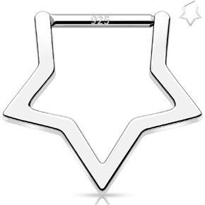 Melighting 16G Star Septum Ring Sterling Silver 925 Septum Jewelry Star Septum Clicker 8 mm Daith Piercing Jewelry Helix Earring for Women
