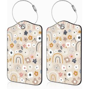 2 Pcs Mountain Lake Forest Luggage Tags for Suitcases PU Leather Baggage Tags Name ID Label with Privacy Cover and Stainless Steel Loop for Men Women Travel Bag Suitcase