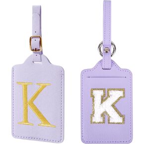 Personalized Initial Luggage Tags for Suitcases,2 Versions Leather Letter Cute Luggage Tags with Privacy Name Card,Embroidered Travel Bag Backpack Tags Gifts for Women Kids Girls Teens