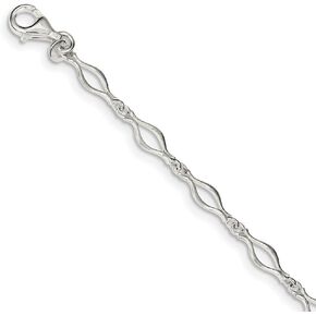 Sterling Silver 10inch Solid Polished Fancy Link Anklet