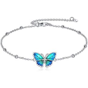 Butterfly and Turtle Anklet for Women Sterling Silver Dainty Adjustable Anklets Beach Ankle Bracelets Turtle Butterfly jewelry Gifts