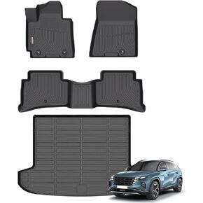 Binmotor-Floor Mats with Cargo Liner for Hyundai Tucson 2016-2021, Tucson All Weather Car Floor Mats, Tucson Cargo Mat, Tucson Rubber Liners, Tucson Accessories Cargo Mat Tucson Trunk Mat