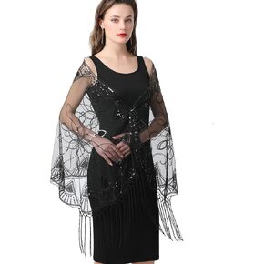 Women's Shawls and Wraps for Evening Dresses 1920s Shawl Sequin Beaded Cape Flapper Cover Up Bridal Shawl