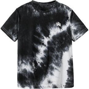 Boy's Tie Dye Shirts Tropical Graphic Tees Short Sleeve Crewneck Tee Tops Casual T Shirt