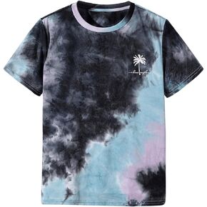Boy's Tie Dye Shirts Tropical Graphic Tees Short Sleeve Crewneck Tee Tops Casual T Shirt in Kuwait