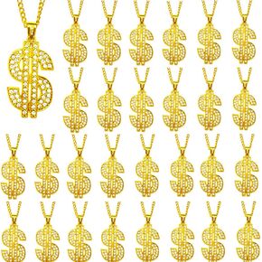 12 Pack Gold Chain Necklaces Dollar Sign Necklaces Fake Dollar Gold Plated Chain for Men Women Party Pendant Necklace Hip Hop Jewelry Mardi Gras Beads Bling on Dollar Fashion 80s 90s Hip Hop Accessory