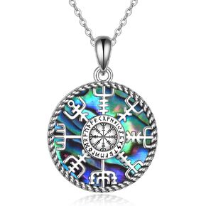Viking Compass Necklace Sterling Silver Runes Vegvisir Pendant Necklace Mothers Day Jewelry Gift for Women Mom