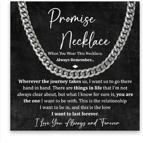 Promise Necklace For Him, Promise Necklace Gift For Boyfriend, Birthday Valentines Jewelry Gifts For Man, Husband Necklace From Wife, Cuban Chain Necklace, Anniversary Necklace For Boyfriend