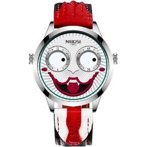 NIBOSI Watches for Men Analog Quartz Clown Dial Wrist Watches Unique Weird Fashion Cool Watch Waterproof Leather Strap Men's Watches