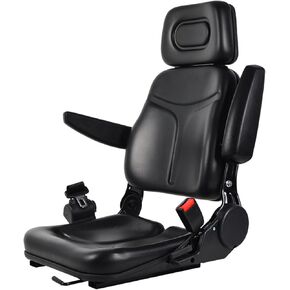 Universal Tractor Seat, Adjustable Lawn Tractor Seat with 180 Degree Backrest, Tractor Seat with Adjustable Headrest, Armrest, Lawn Mower Seat with Safety Belt and Retractable Rails, for Excavator
