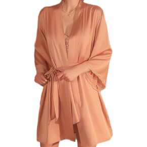 Women Lingerie Satin Lace Chemise Babydoll Sexy Sling Nightgown with Outer Robe in Saudi Arabia