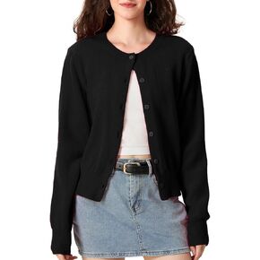 Women Y2k Button Up Cardigan Long Sleeve Knitted Crop Sweater Shirt Crew Neck Cute Solid Fall Knitwear Tops