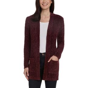 Matty M Women's Cozy Cable Open Front Chenille Cardigan Sweater (US, Alpha, XX-Large, Regular, Regular, Burgundy)