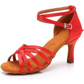 MSMAX Women Latin Dancing Shoes Red High Heels Character Ballroom Dance Shoe for Women 7.5 M US Women