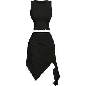 Verdusa Women's 2 Piece Outfits Crop Tank Top and Asymmetrical Midi Skirt Set