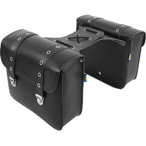 Motoforti Pair Motorcycle Saddlebag Side Tool Bags Cycling Bag Waterproof Faux Leather Black