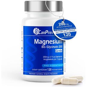 CanPrev Magnesium Bisglycinate Capsules (200 mg) - High Absorption Bisglycinate Magnesium Supplement for Women & Men - Magnesium Pills for Rest - Magnesium Glycinate Chelate Supplement 120 Capsules