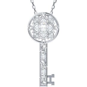 THELANDA Genuine Moissanite Sterling Silver Vintage Classic Filigree Cross Flourish Key Pendant Necklace, Adjustable 18-20 Inch Chain with Lobster Clasp Unisex Jewelry