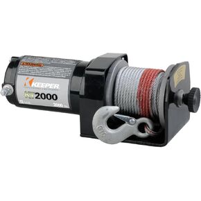 KEEPER KT2000 12V Electric Winch, 2,000 lb. Capacity, Wire Rope with Hook, Free-Spool Clutch, ATV & Trailer Mounting, Handheld Control