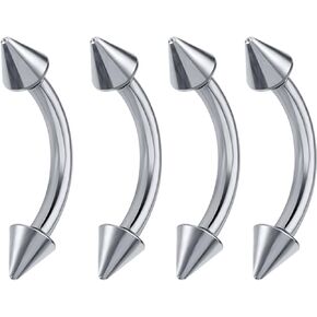 Stainless Steel Eyebrow Rings 16G Spike Eyebrow Piercing Jewelry Curved Belly Rings Navel Barbell Vertical Labret Lip Rings Spike Tragus Helix Daith Tragus Earrings Rook for Women Men
