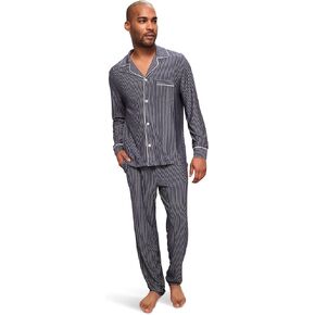 Eberjey Mens William Printed PJ Set Duo Stripe True Navy/Ivory XX-Large, Inseam: 30