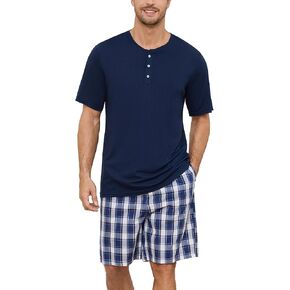 Vulcanodon Mens Pajama Set Short Sleeve, Pajamas Made from Bamboo Pulp Viscose and Cotton Lightweight PJS for Men