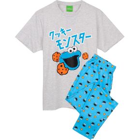 Sesame Street Cookie Monster Pajamas Mens Muppet T-Shirt & Trousers Pjs Medium Blue
