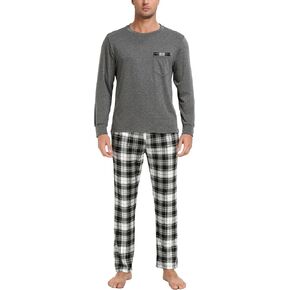 طقم بيجامة رجالي بأكمام طويلة من Vlazom طقم Pjs تي شيرت سادة وبنطلون منقوش S-XXL in Kuwait