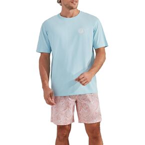 CARIBBEAN JOE Men's Sleep Set, Marlin Logo Shorts and Coral Crew Neck T-Shirt Pajamas, Lightweight Novelty Pjs