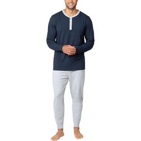PajamaGram Mens Lightweight Jogger Pants Pajama Set - 100% Cotton PJ Sets for Men, Long Sleeve Men's Sleepwear - Men PJ Set
