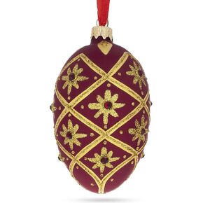 Gold Stars on Red Glass Egg Ornament 4 Inches