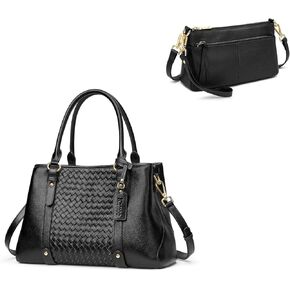 Kattee Women Soft Genuine Leather Satchel Bags with Genuine Leather Wristlet Small Purses