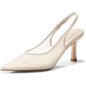 Coutgo Womens Slingback Kitten Heels Closed Pointed Toe Low Heel Mesh Pumps Sexy Dress Shoes