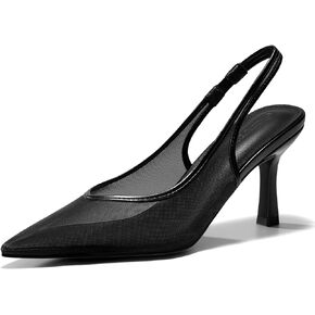 Coutgo Womens Mesh Slingback Kitten Heels Pointed Toe Low Heel Pumps Sexy Dress Shoes in Kuwait