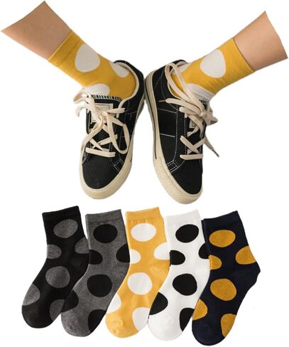 Polka Dots Socks Retro Big Dot Women High Ankle 5 Pairs Y2K Preppy Neutral Style Simple Vintage in Saudi Arabia