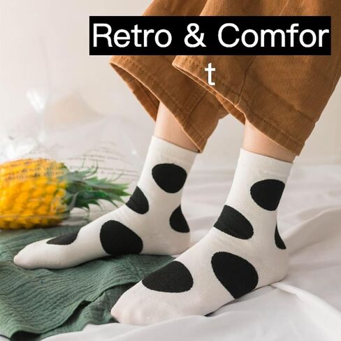 Polka Dots Socks Retro Big Dot Women High Ankle 5 Pairs Y2K Preppy Neutral Style Simple Vintage in Saudi Arabia