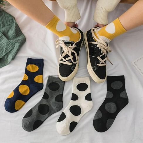 Polka Dots Socks Retro Big Dot Women High Ankle 5 Pairs Y2K Preppy Neutral Style Simple Vintage in Saudi Arabia
