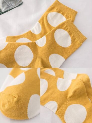 Polka Dots Socks Retro Big Dot Women High Ankle 5 Pairs Y2K Preppy Neutral Style Simple Vintage in Saudi Arabia