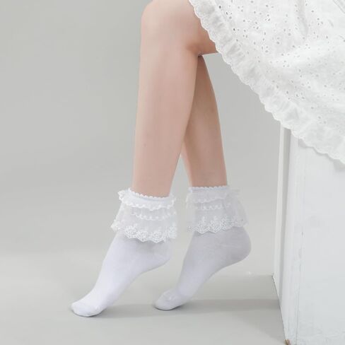 Ruffled Frilly Socks Women - Ankle Curn-Cuff Lettuce Edge Socks，Cute Breathable Casual Scrun Chy Crew Socks in Saudi Arabia