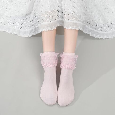 Ruffled Frilly Socks Women - Ankle Curn-Cuff Lettuce Edge Socks，Cute Breathable Casual Scrun Chy Crew Socks in Saudi Arabia