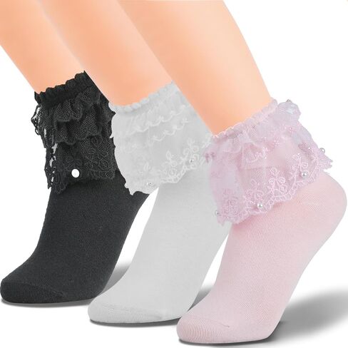 Ruffled Frilly Socks Women - Ankle Curn-Cuff Lettuce Edge Socks，Cute Breathable Casual Scrun Chy Crew Socks in Saudi Arabia