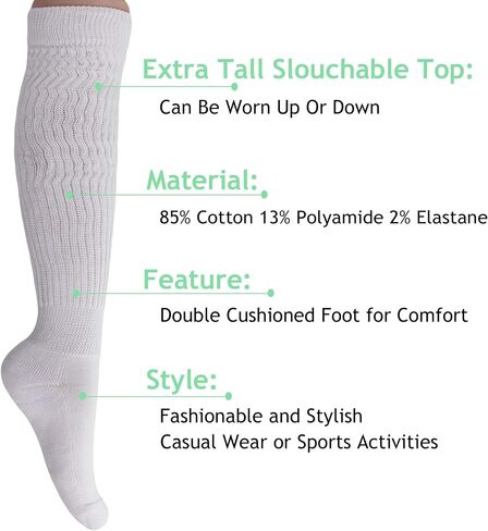 جوارب AWS/American Made Slouch Scrunch للنساء جوارب قطنية عالية للركبة مقاس الحذاء من 5 إلى 10 in Kuwait