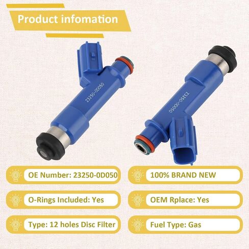 23209-0D050 OE 1.8L & 1.5L حاقن الوقود عالي الأداء، متوافق مع/Toyota 1.8 Corolla Matrix 2005-2008، Yaris 1.5L 2006-2018، متوافق مع/Pontiac Vibe |12 فتحة| |مجموعة من 4| in Kuwait